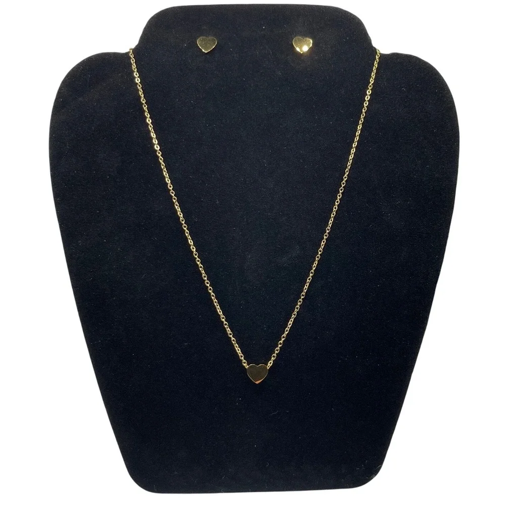 Gold Heart Necklace and Earring Set Stainless Steel Minimalist Jewelry